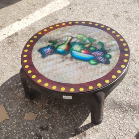 طاولة طعام - طبلية بلاستيك مدورة لون بني مذهب / سكني ماربل